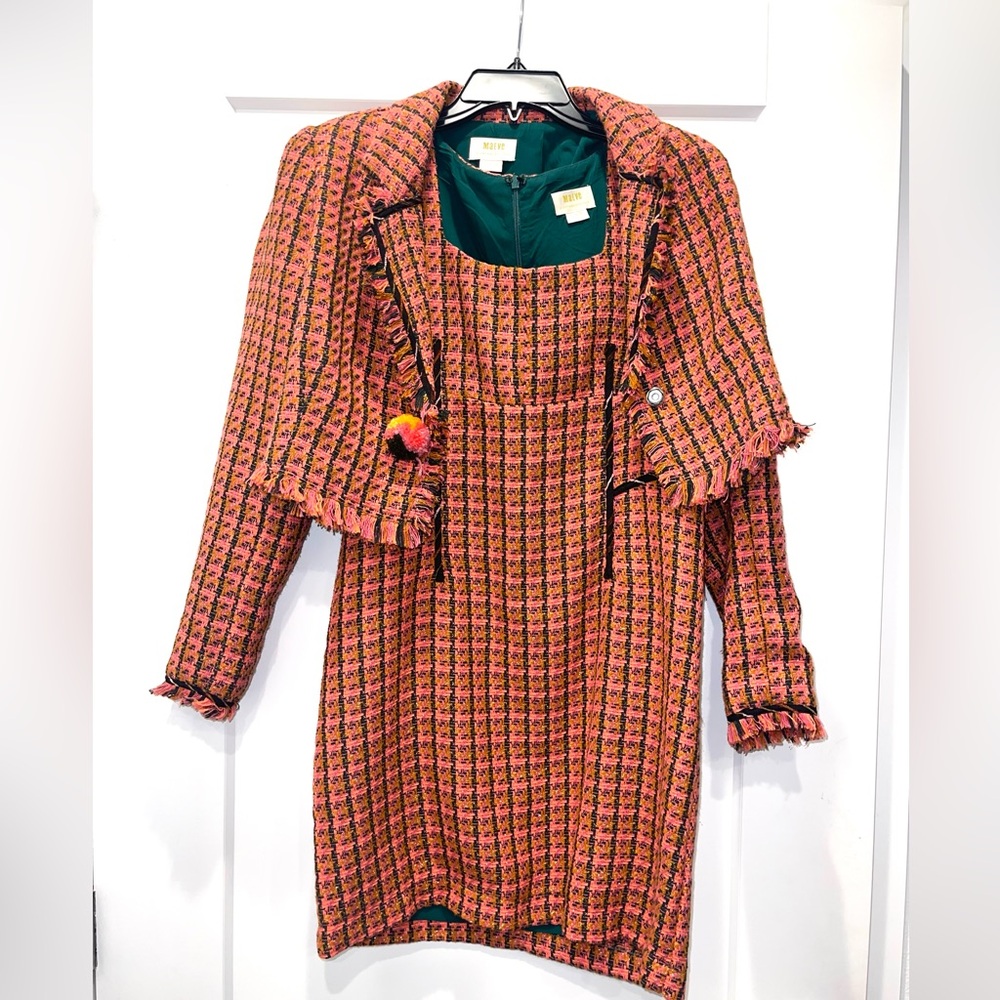 Maeve by Anthropology orange tweed dress and jacket set us 4